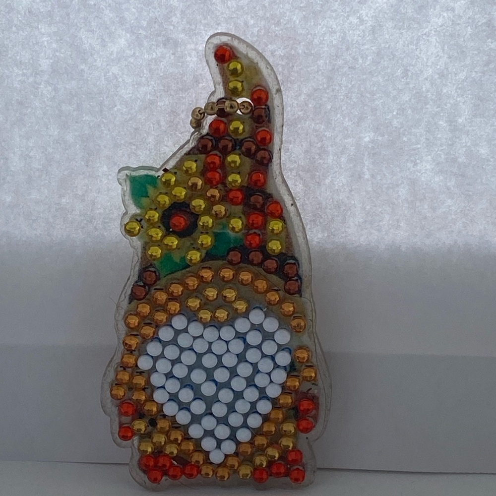 Handmade double sided diamond art gnome keychain